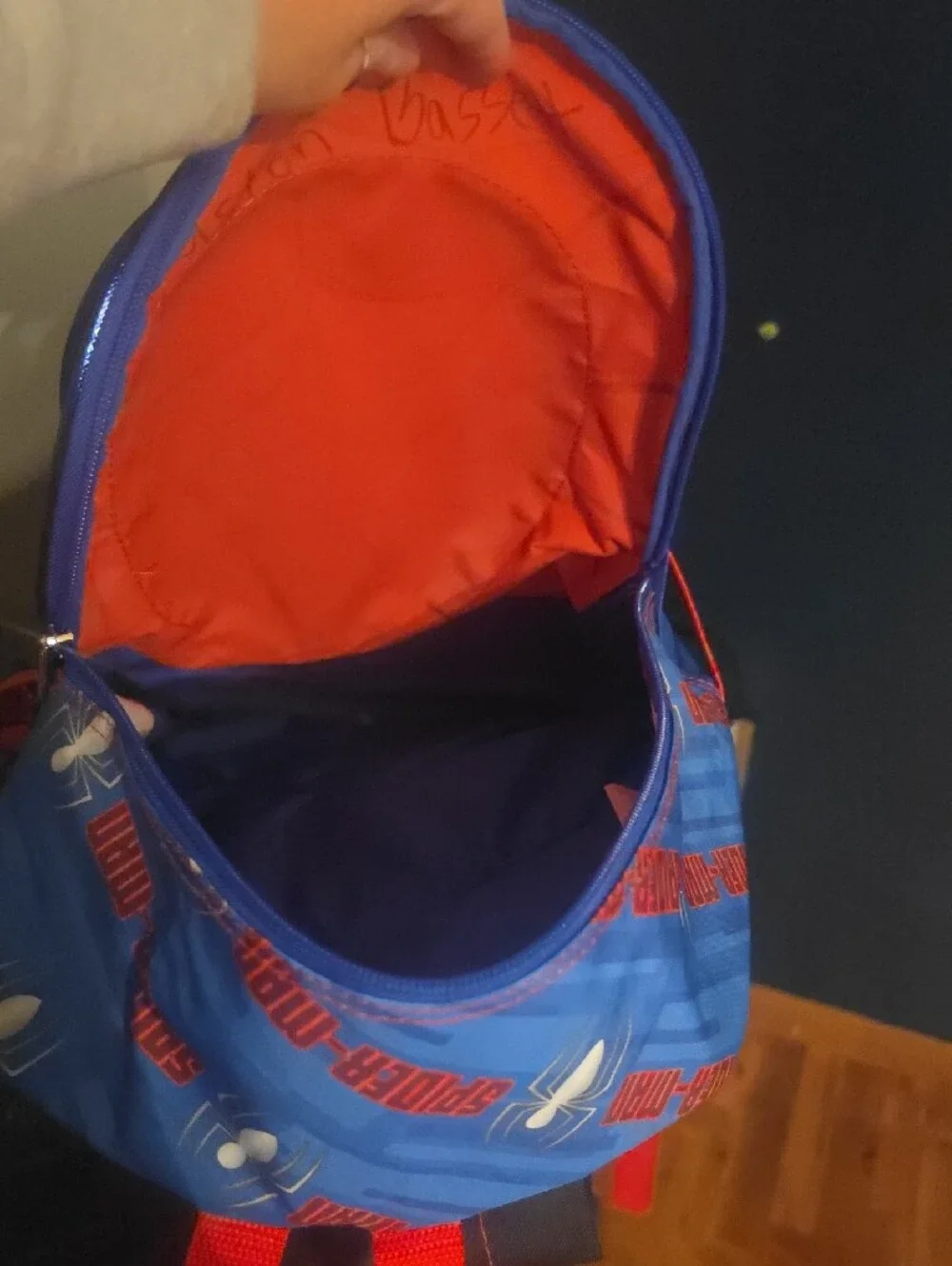 🚨 Spiderman Kids Red and Blue Backpack with Web Mask Graphic